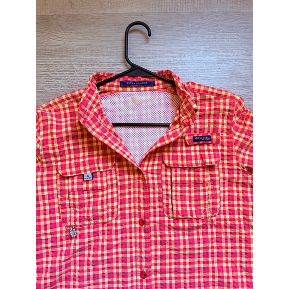 Columbia Super Bahama Women's Long Sleeve Shirt orange salmon‎ plaid - Picture 10 of 10
